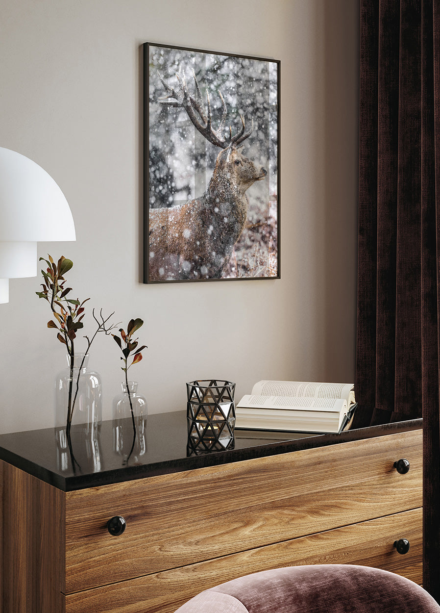 Red Stag During Snowfall Plakat - Posterbox.dk