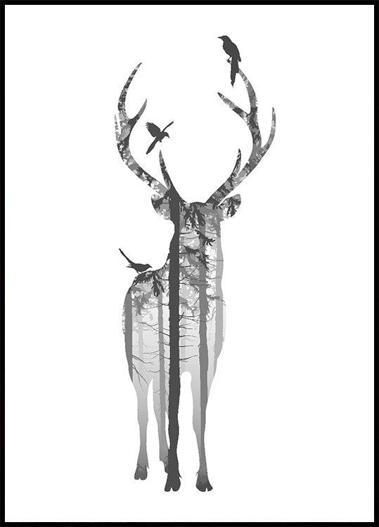 Deer And Birds Plakat - Posterbox.dk