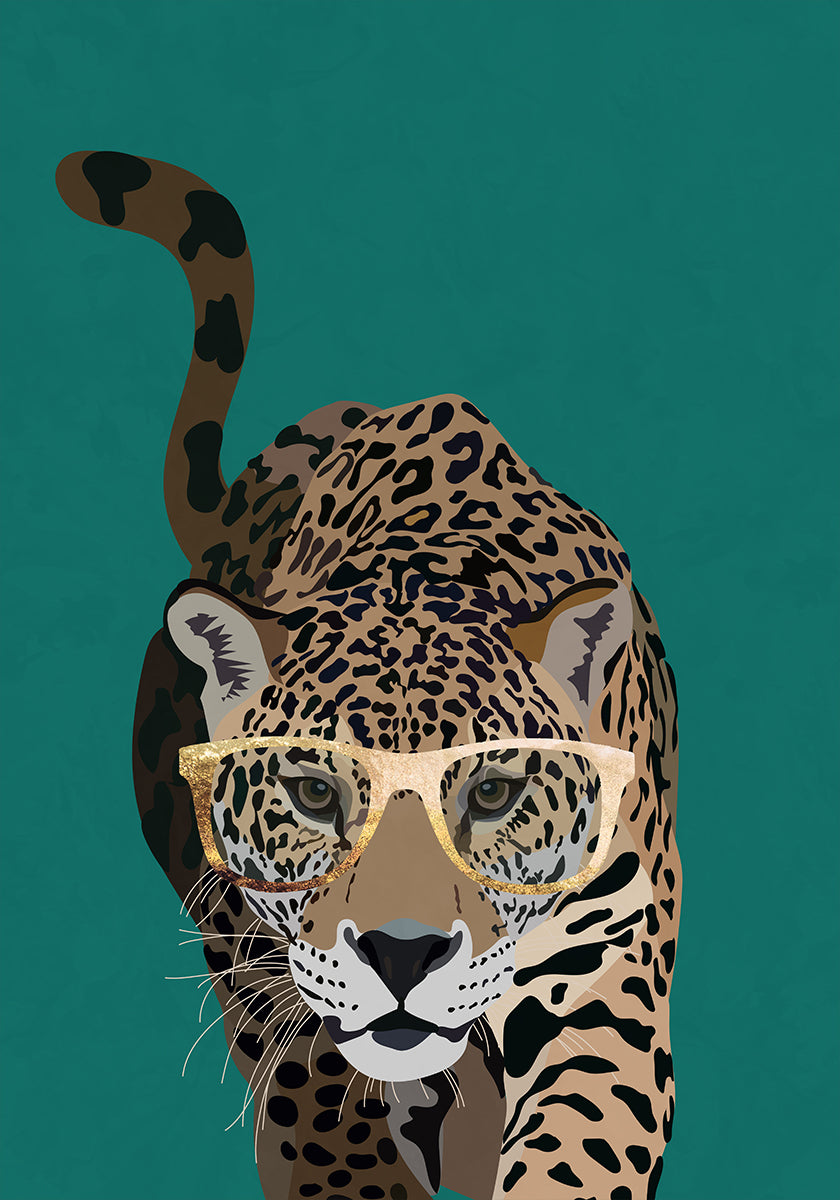 Curious green leopard Plakat