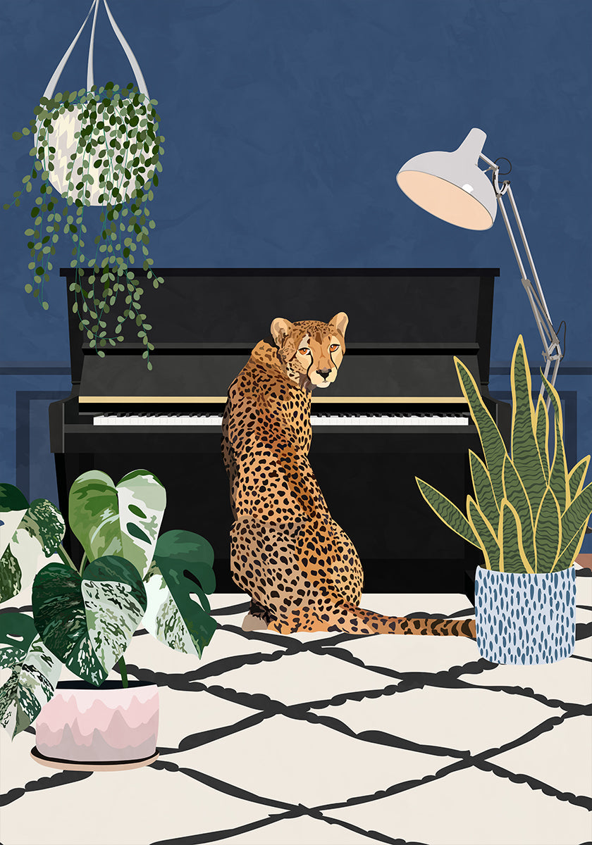 Cheetah playing piano Plakat