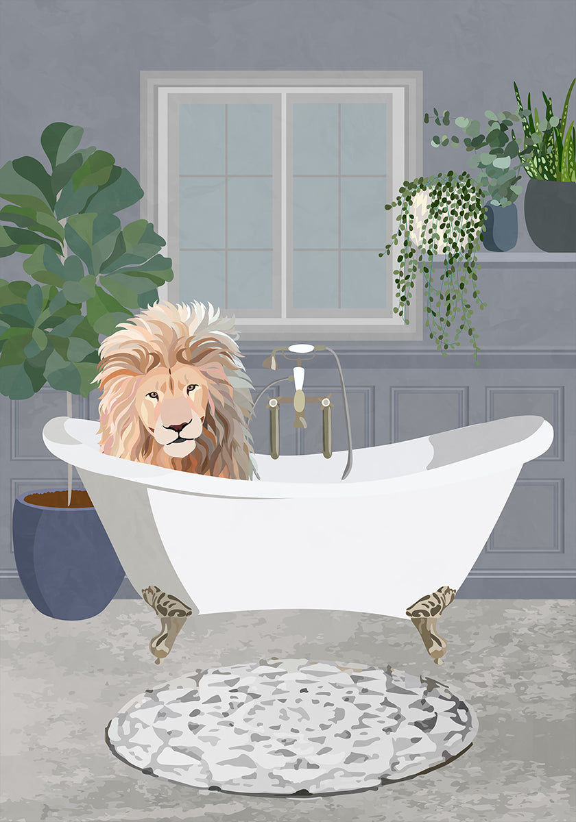 Lion takes a bath Plakat