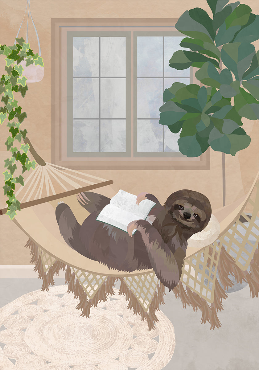 Lazy sloth in hammock Plakat