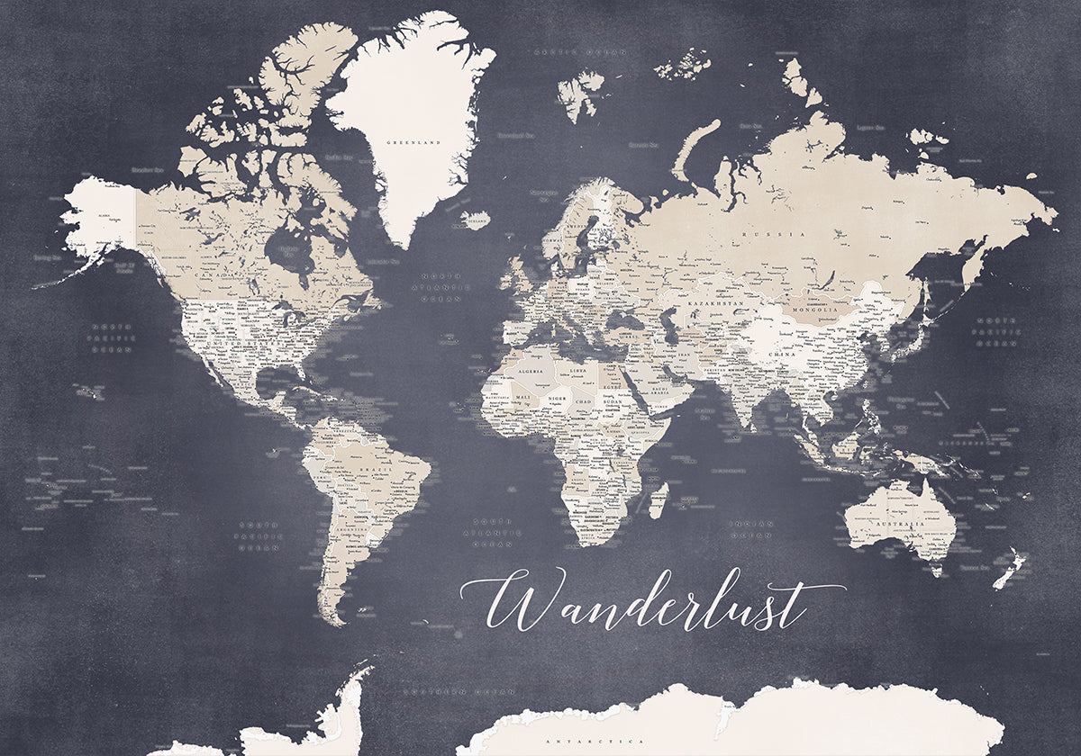 Wanderlust world map Glyn Plakat