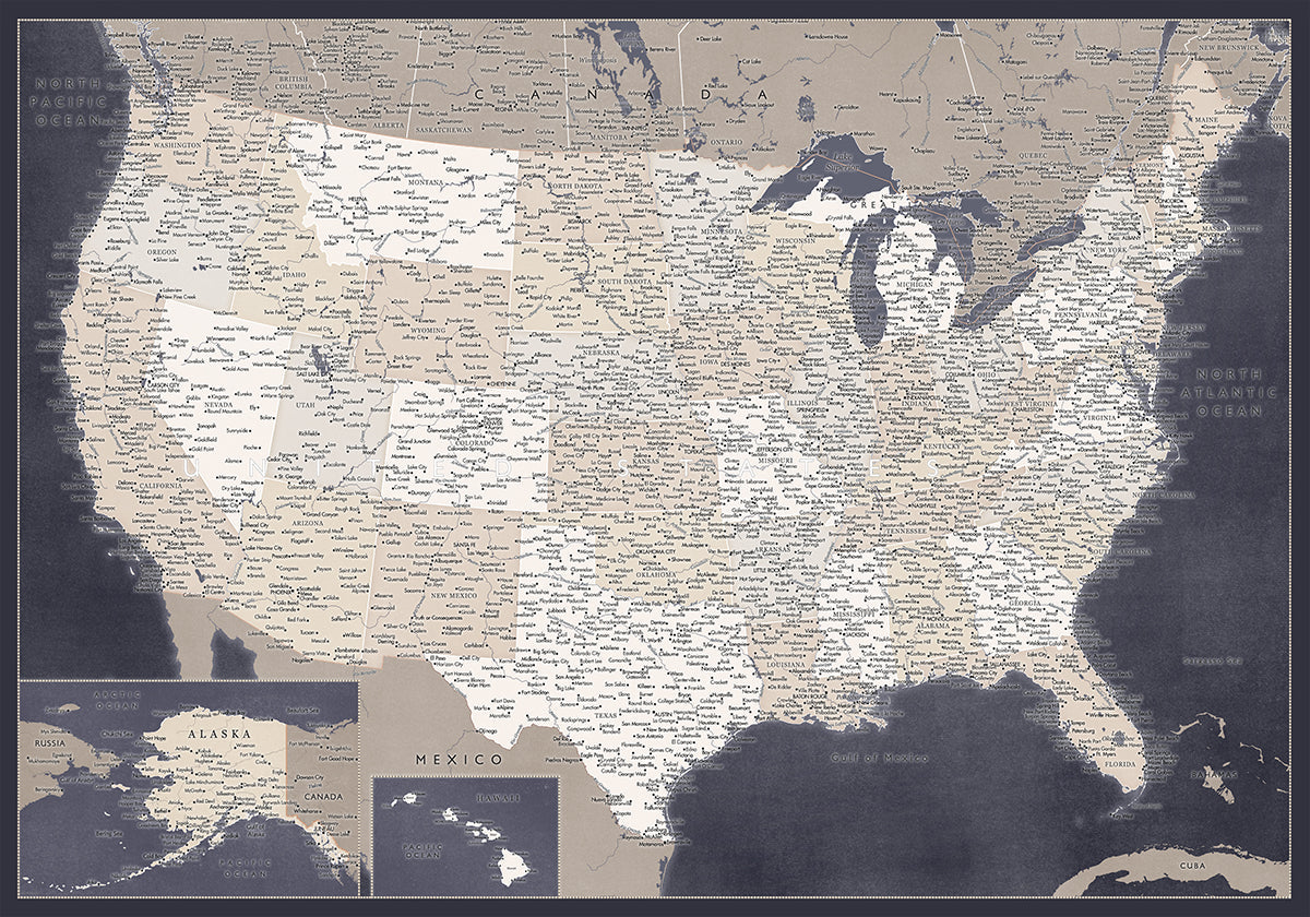 Highly detailed map of the United States, Glyn Plakat