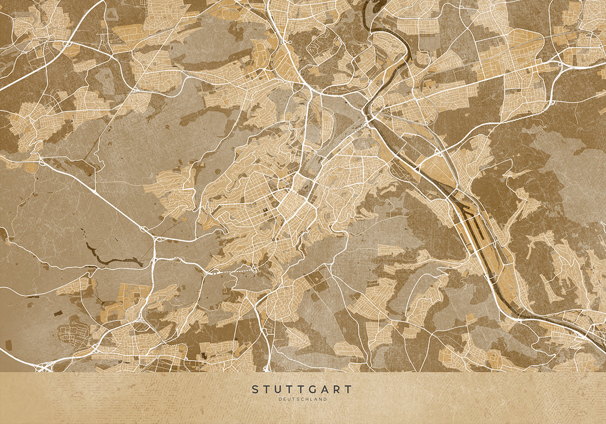 Sepia vintage map of Stuttgart downtown Germany Plakat