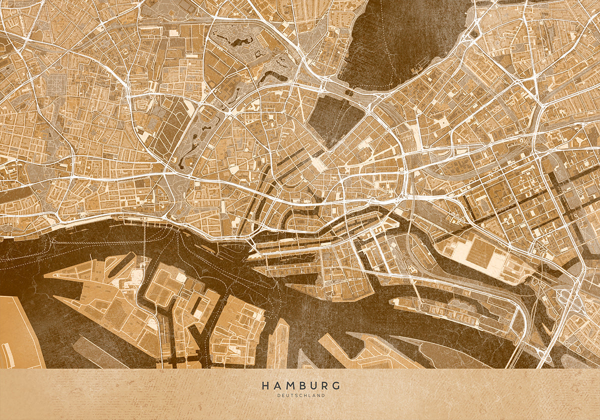 Sepia vintage map of Hamburg downtown Germany Plakat
