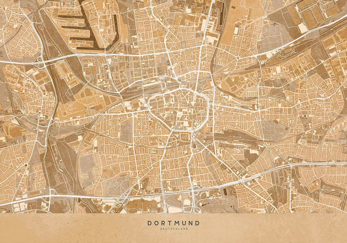 Sepia vintage map of Dortmund Germany Plakat