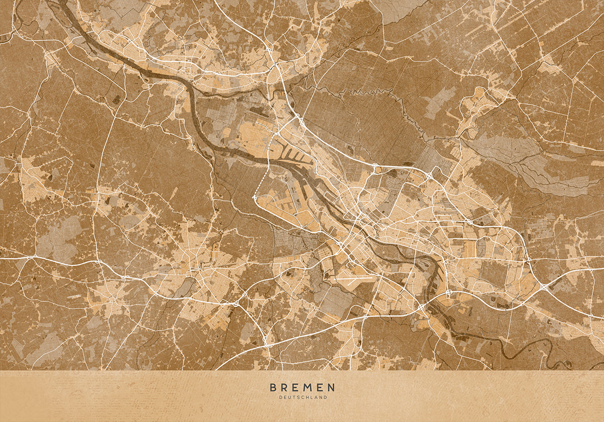 Sepia vintage map of Bremen Germany Plakat