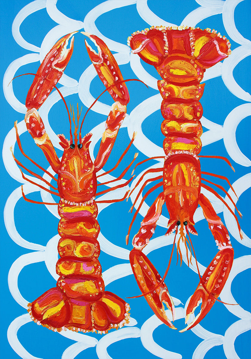 Langoustines On Blue Plakat