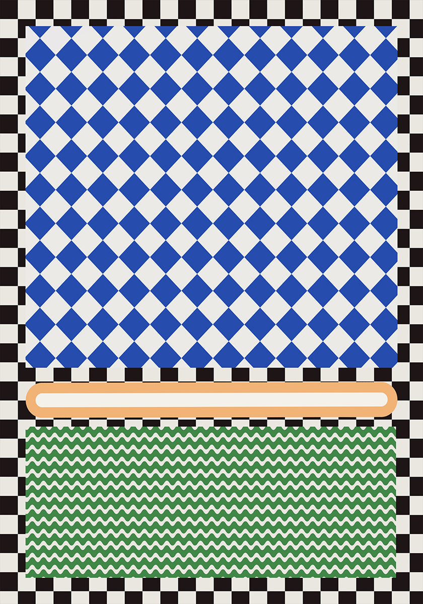 Geometric Pattern With Blue And White Diamonds Plakat