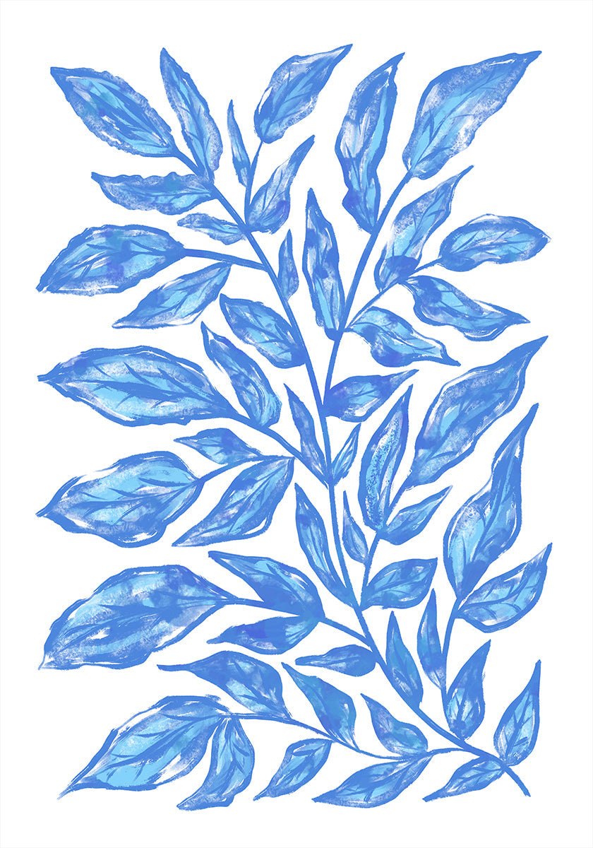 Botanical Illustration Of Blue Leaves Plakat