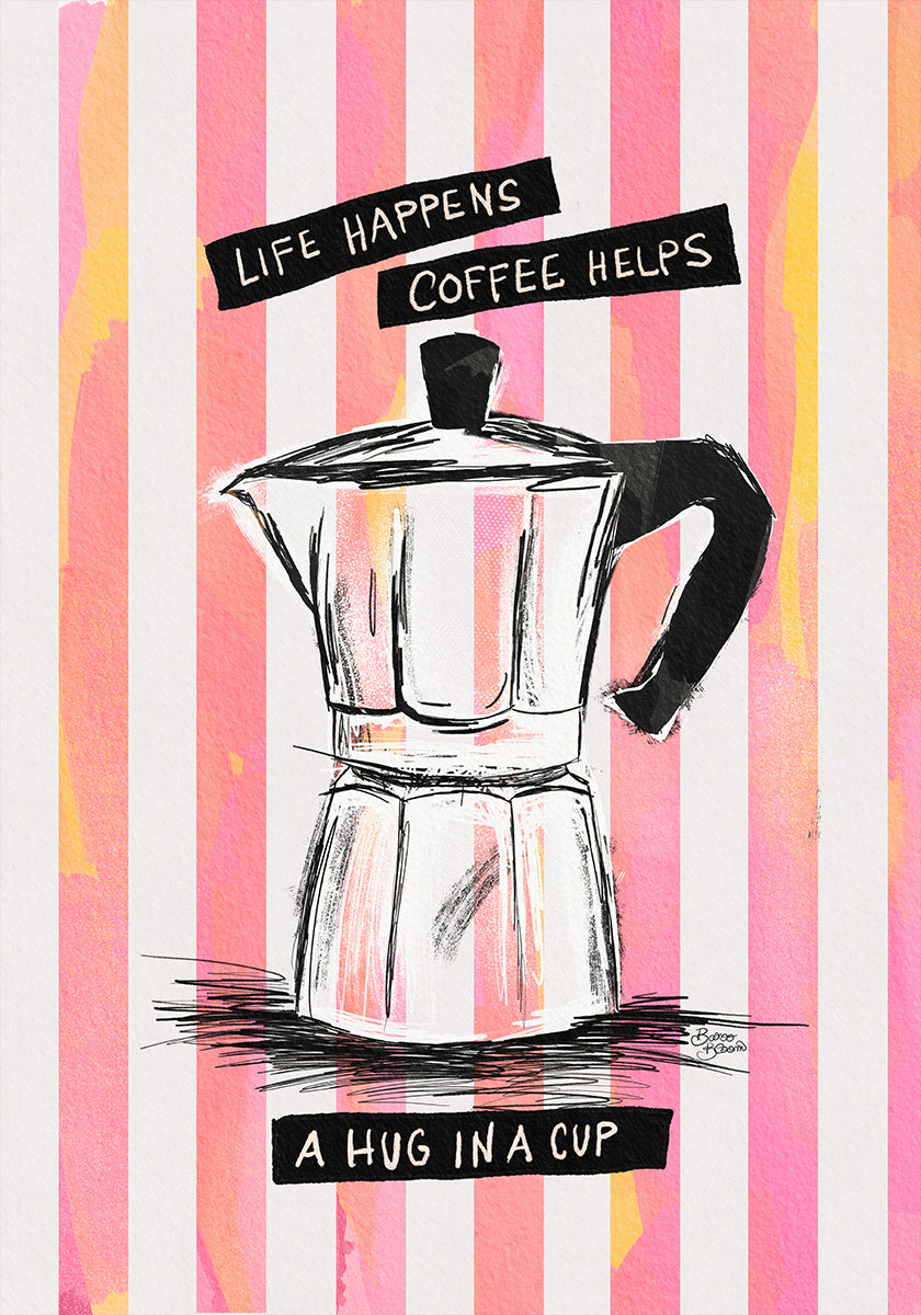 Mocca Coffee on Stripes - Hug in a Cup Plakat
