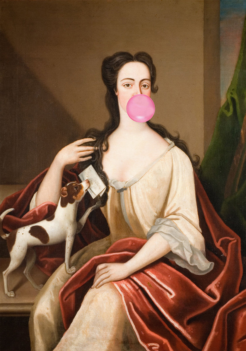 Renaissance Bubble Gum Portrait and Dog / Altered Art Plakat