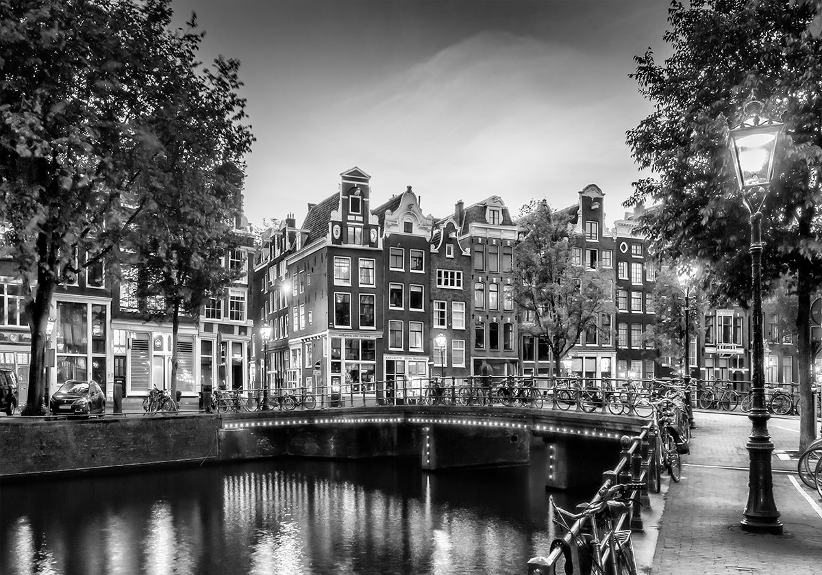 AMSTERDAM Idyllic impression from Singel - Monochrome Plakat