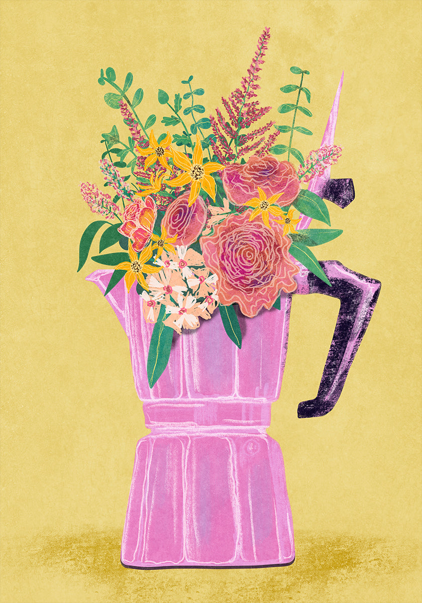 Espresso Maker with Flowers - Posterbox