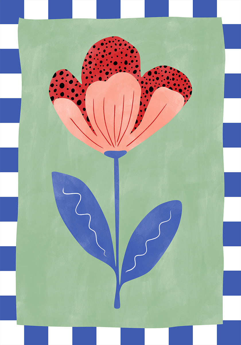 Stylized Flower With Red Petals And Black Dots Plakat