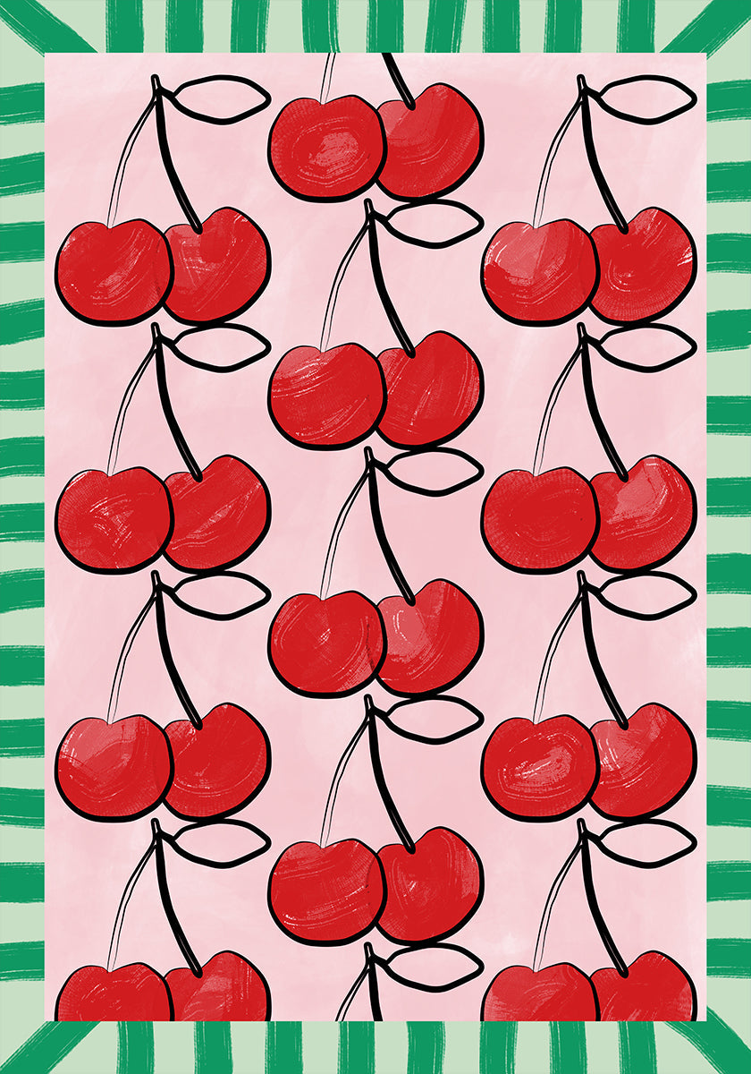 Red Cherries on a Pink Plakat
