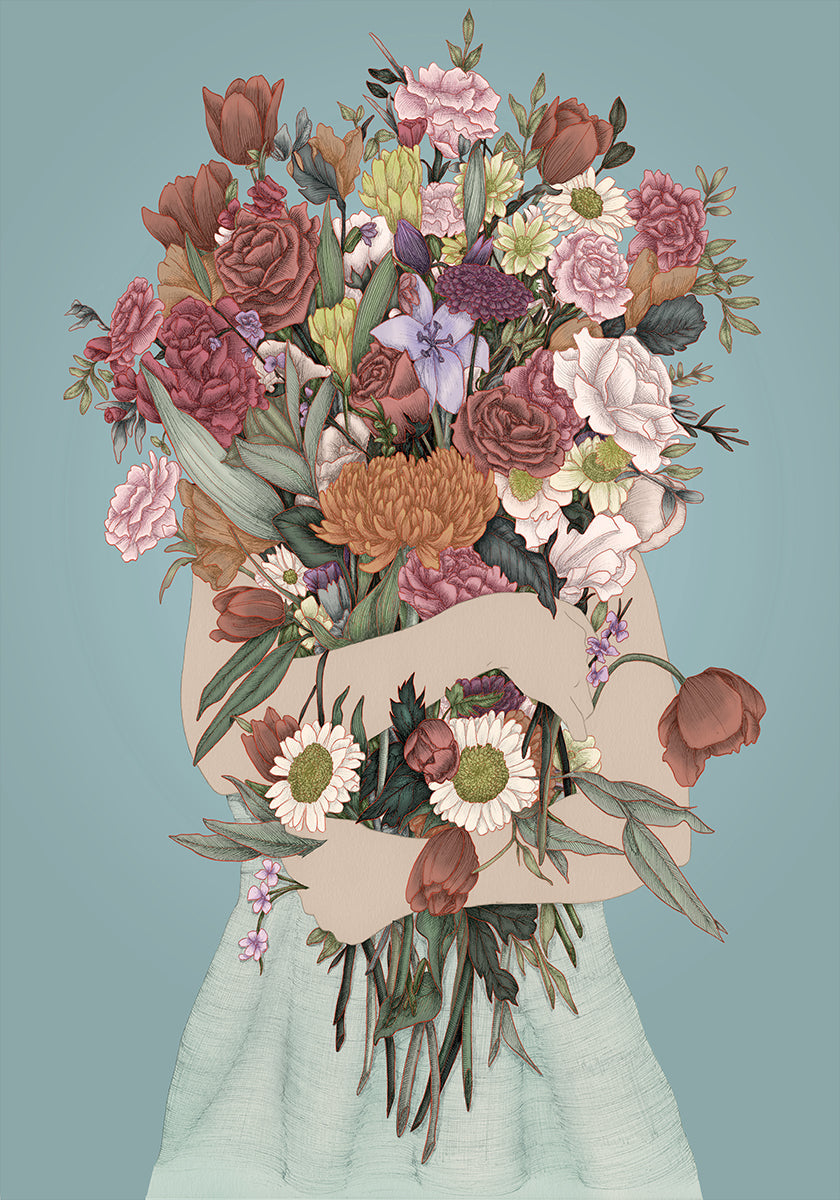 Gathering a Garden Teal Large Plakat