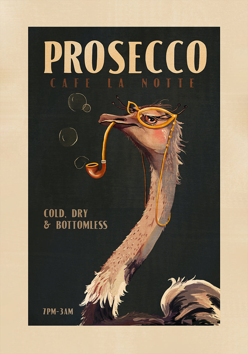 Art Deco Prosecco Wall Art Of An Ostrich Plakat