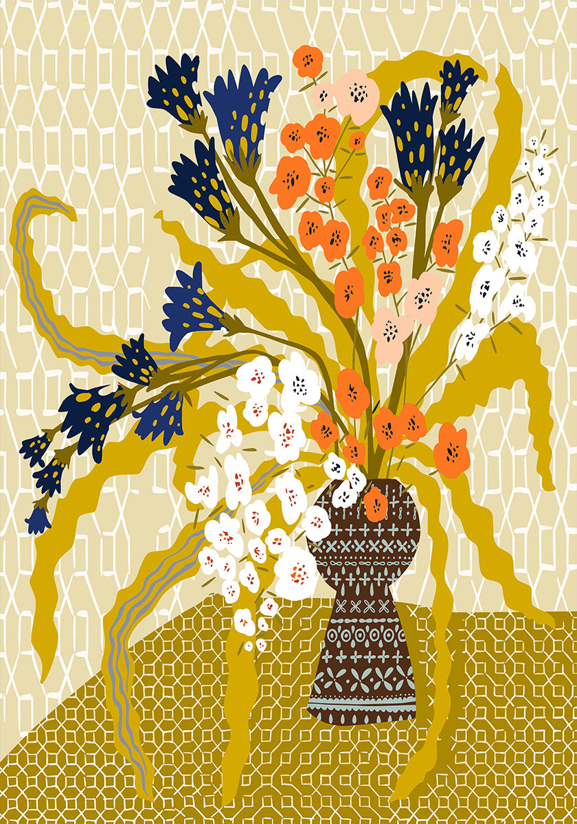 Floral Contemporary Still Life Mustard Yellow Plakat