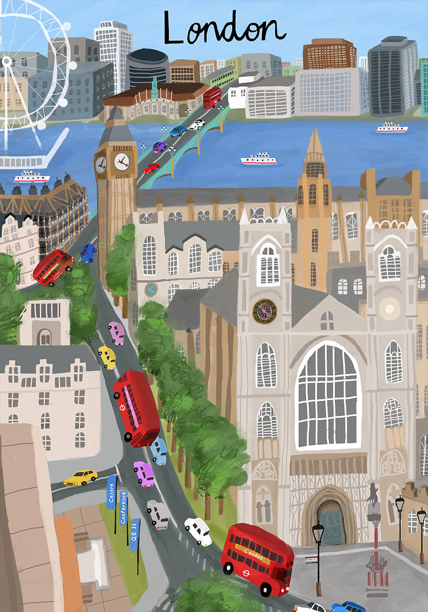 London City with View of the Thames River and Big Ben by Artist Carla Daly Plakat
