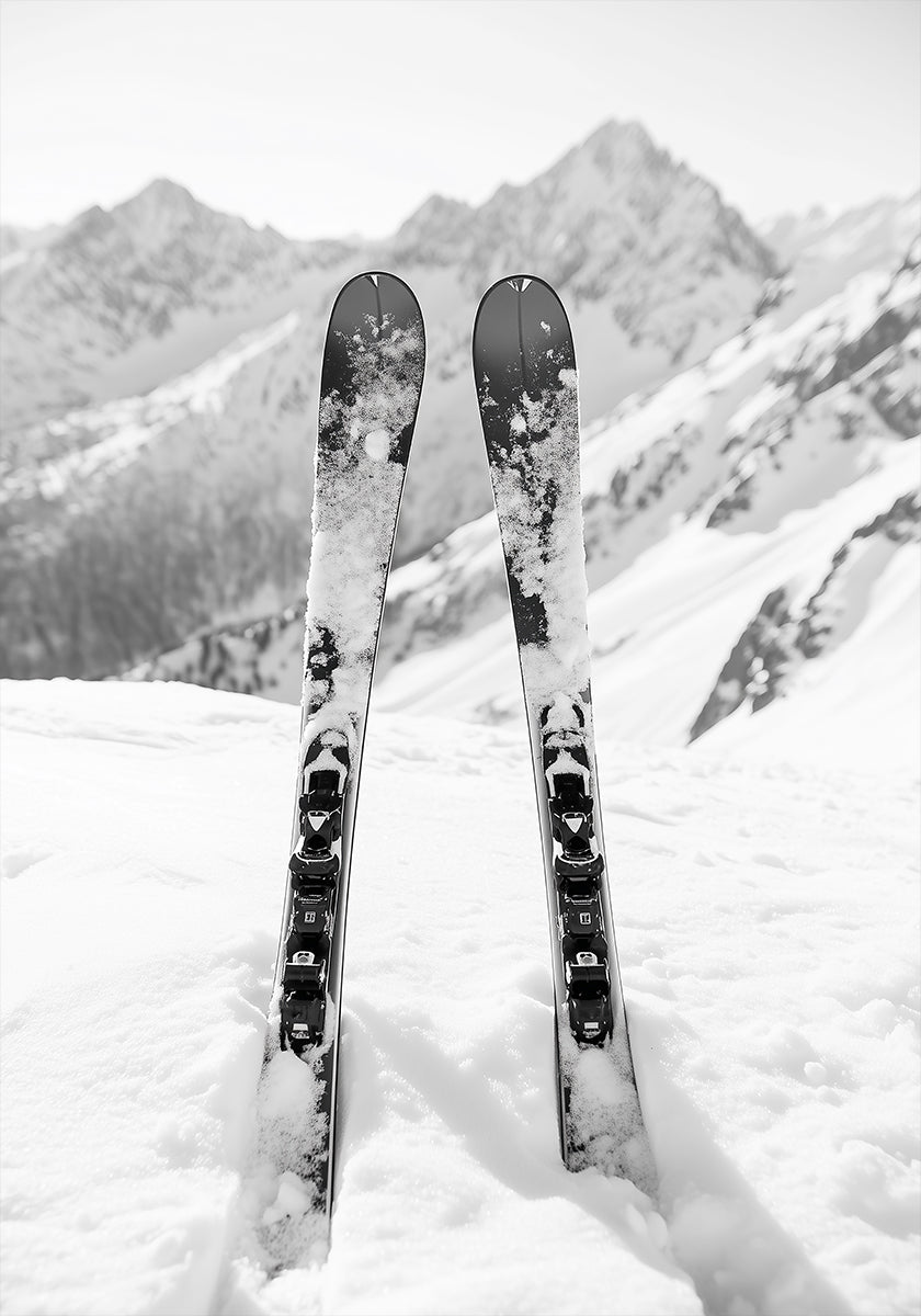 Ski Snow Alps Black and White Plakat