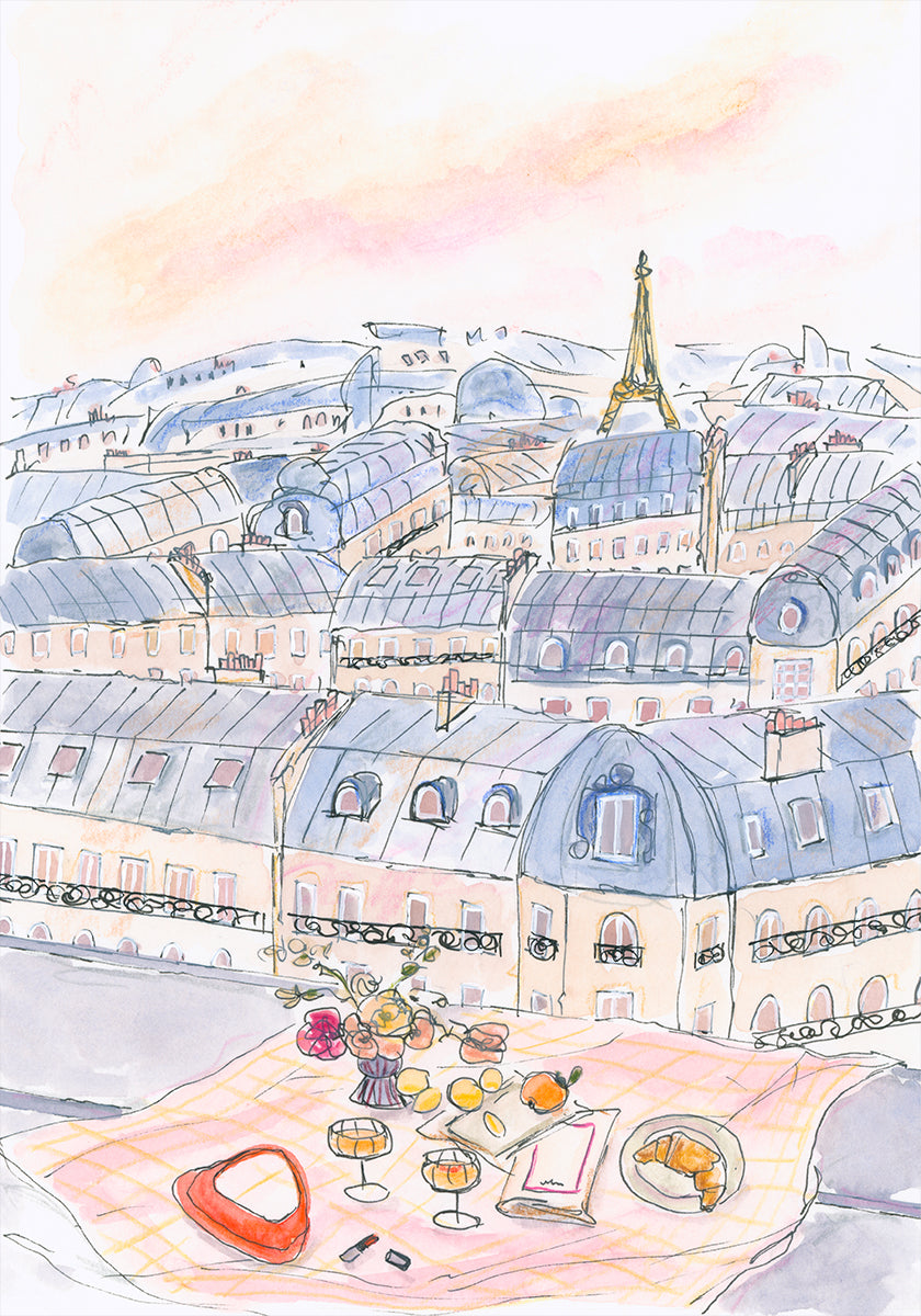 Parisian Rooftop Picnic With Eiffel Tower Views - Posterbox