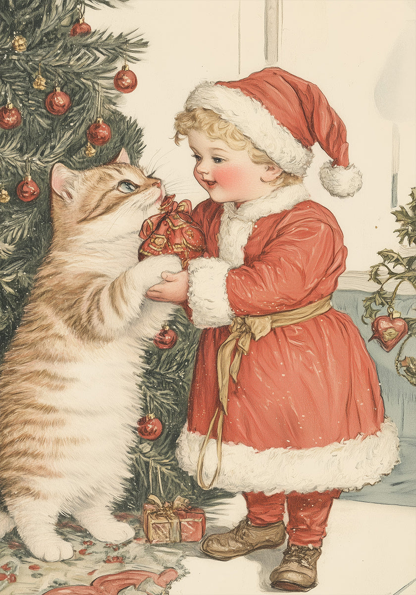 Christmas Kid and Cat Plakat