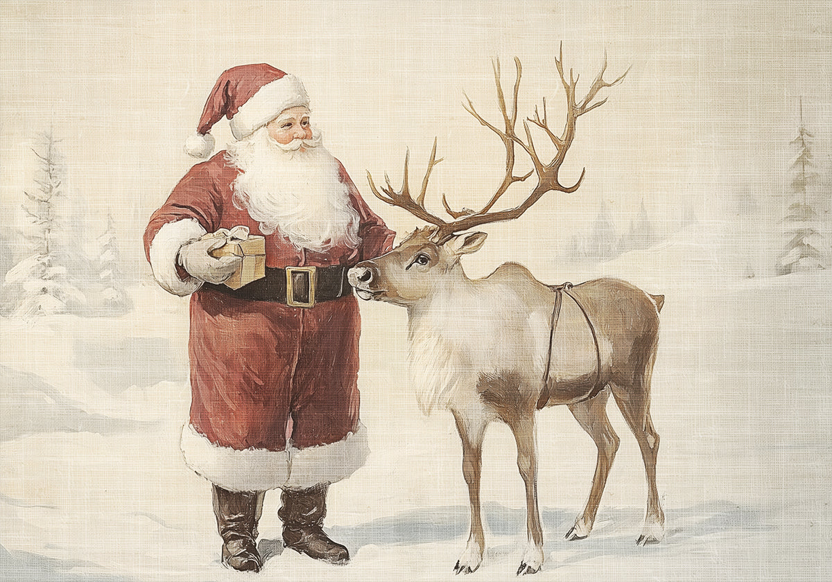 Santa Claus with Reindeer in Winter Wonderland Plakat