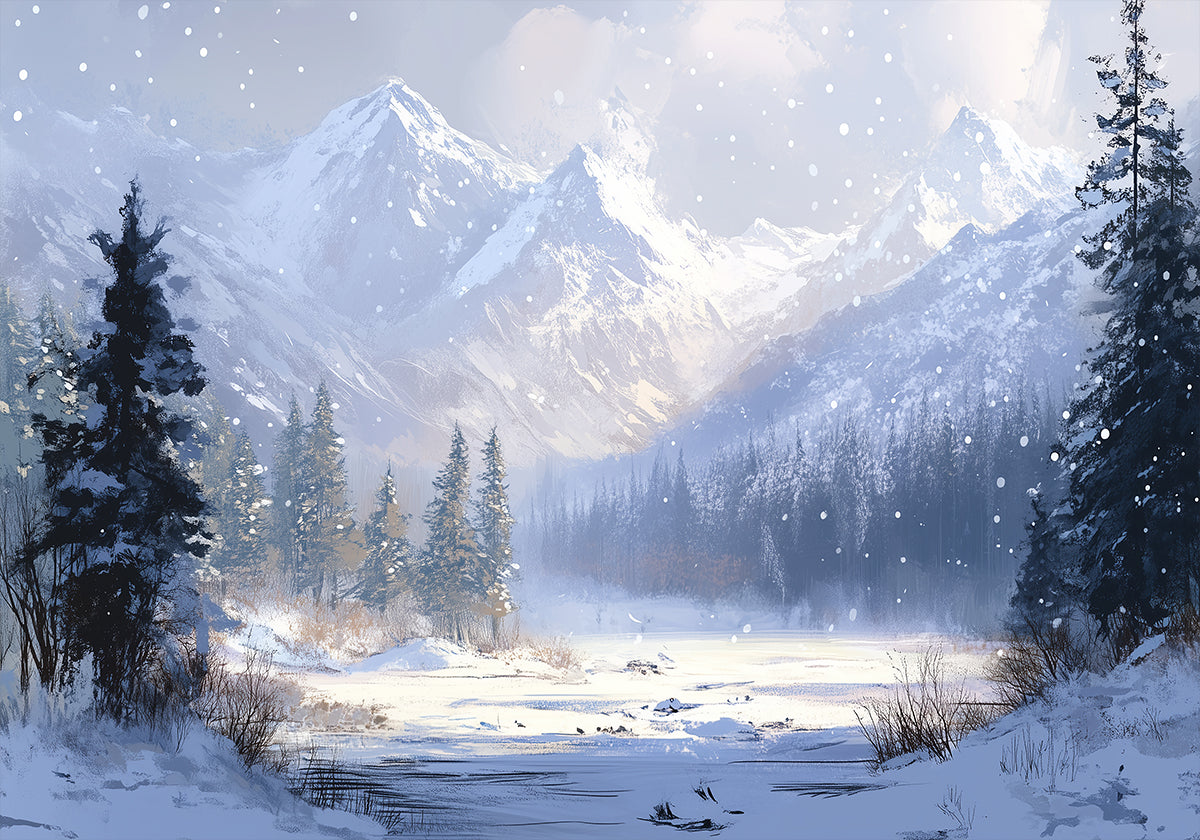 Winter Snowy Landscape Brush Strokes Plakat