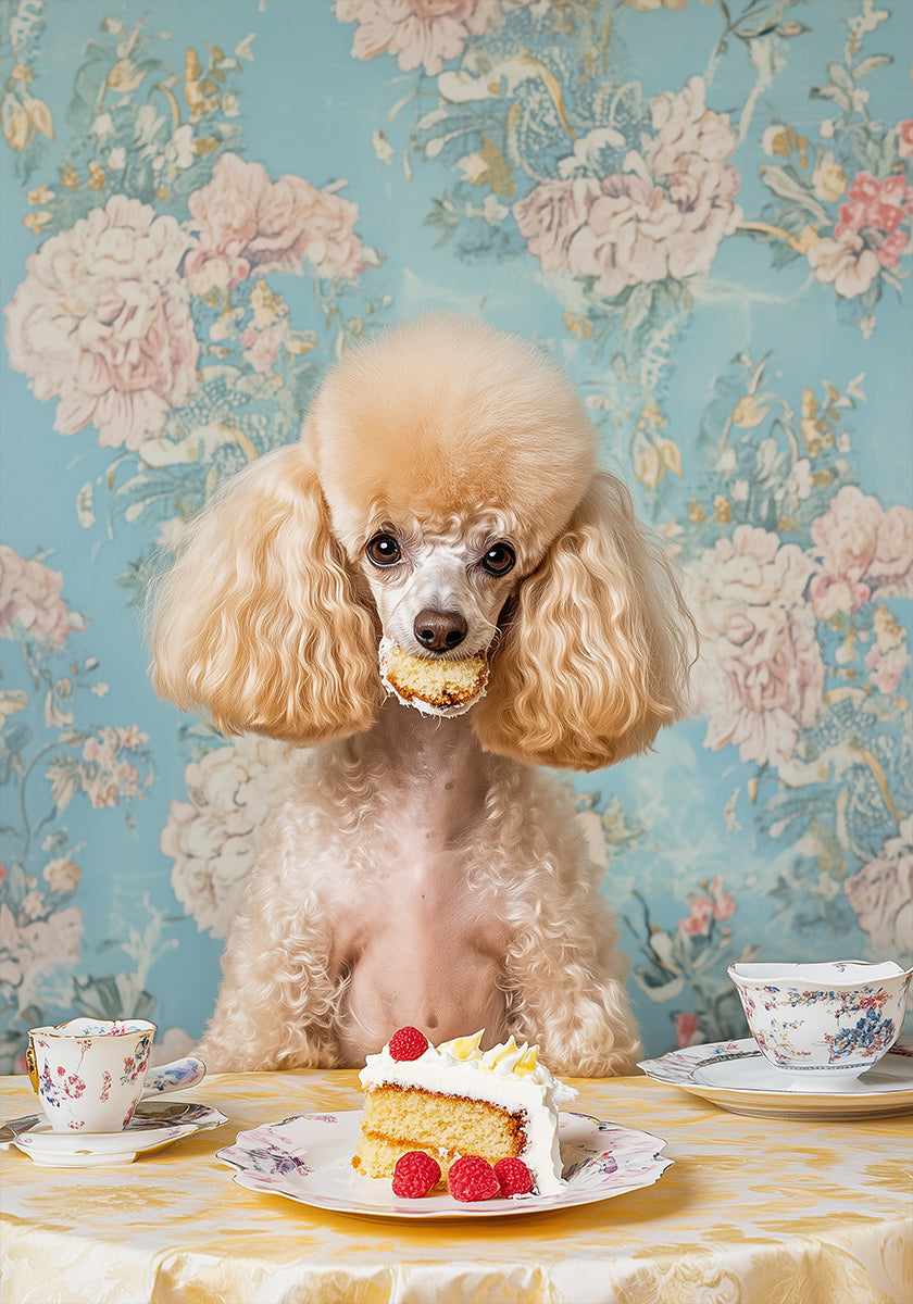 Poodle Sits At A Vintage Tea Table Plakat