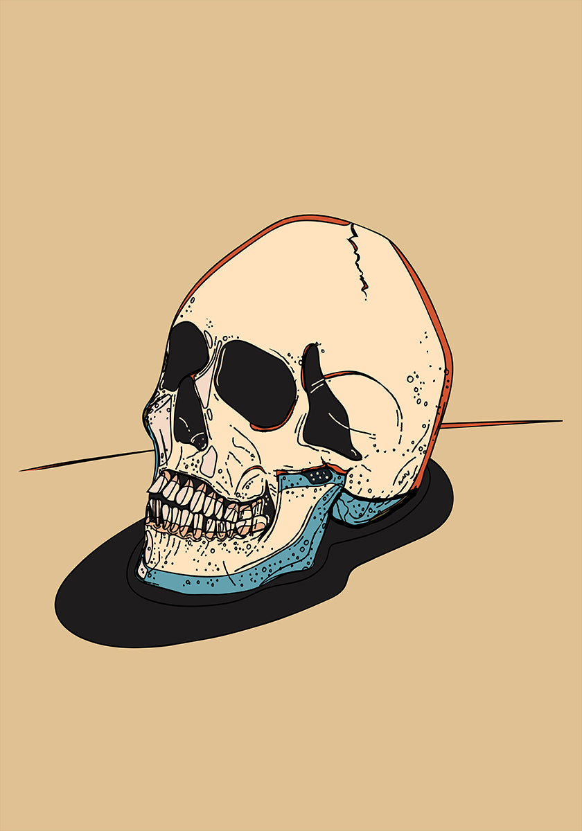 Skull Illustration On A Beige Background Plakat
