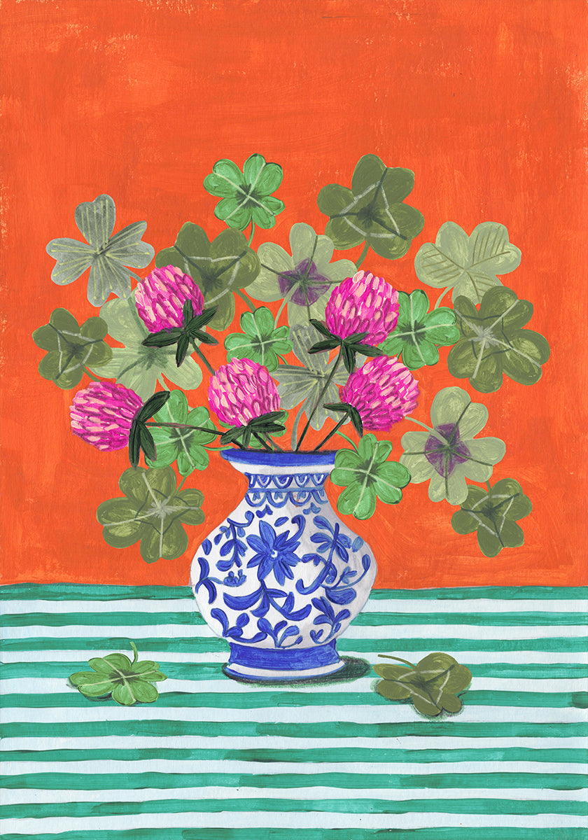 Clovers and Pink Blossoms Plakat