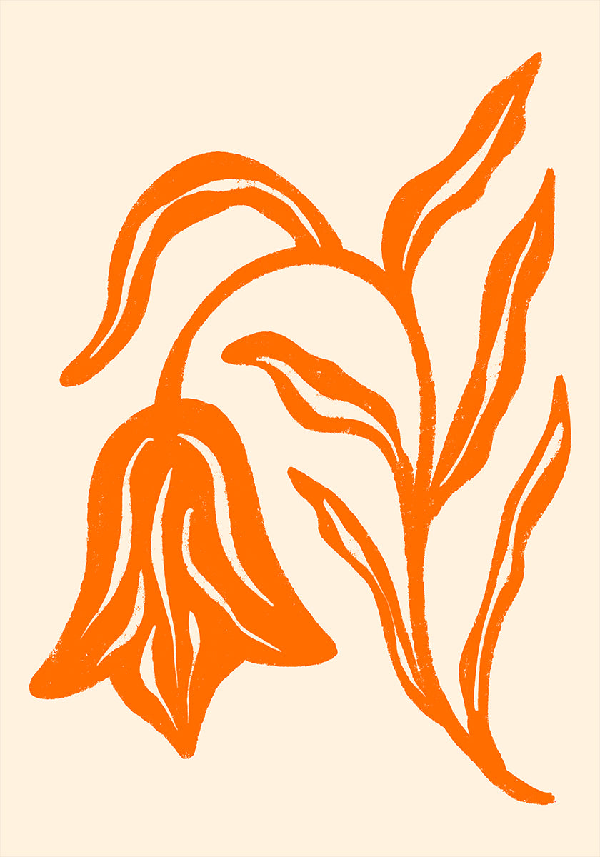Stylized Orange Tulip  And Leaves Plakat
