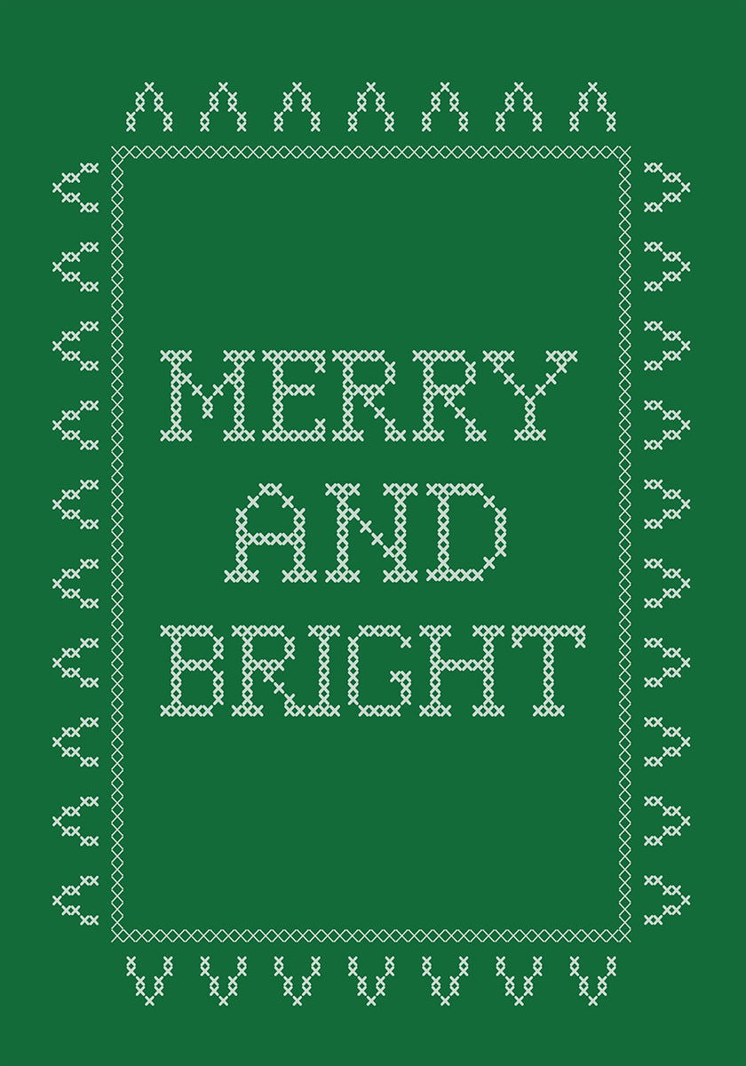 Merry and Bright - Cross Stitch - Green Plakat