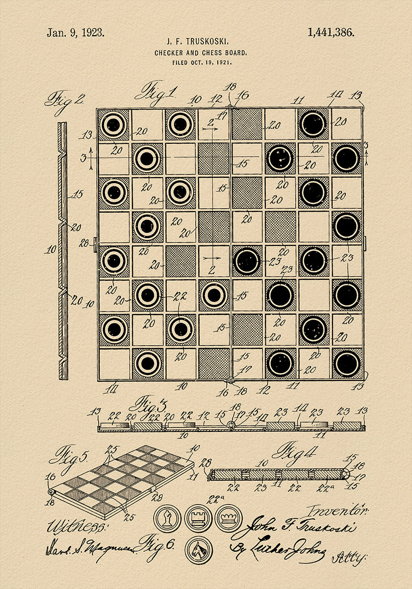 Checker and Chess Board Patent 1921 Plakat