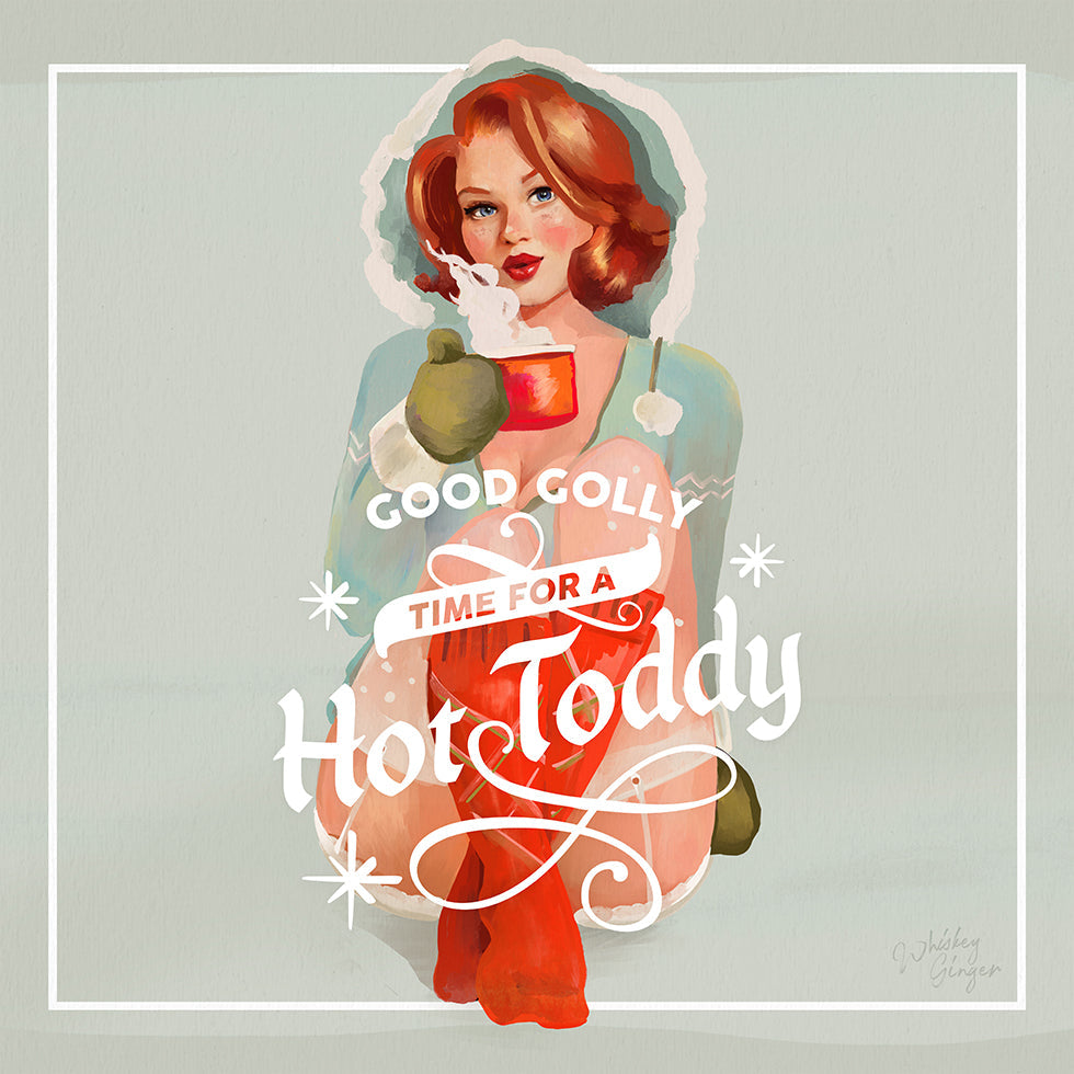 Hot Toddy Redhead Vintage Winter Cocktail Art Plakat