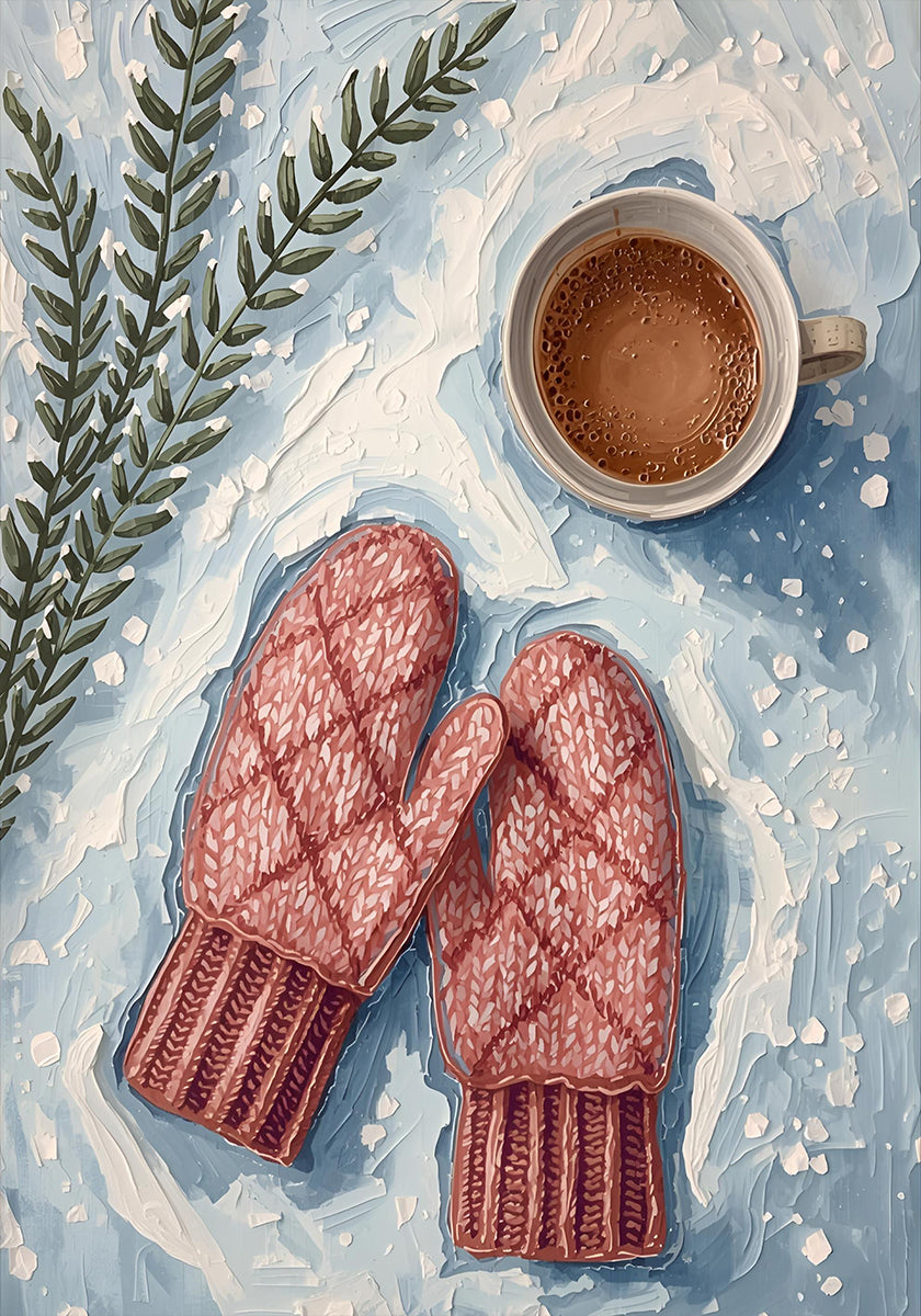 Handschuhe im Schnee mit Kakao Plakat
