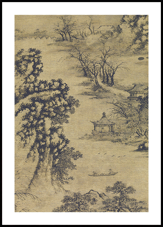 Classic Ink Village Scene Poster - Posterbox