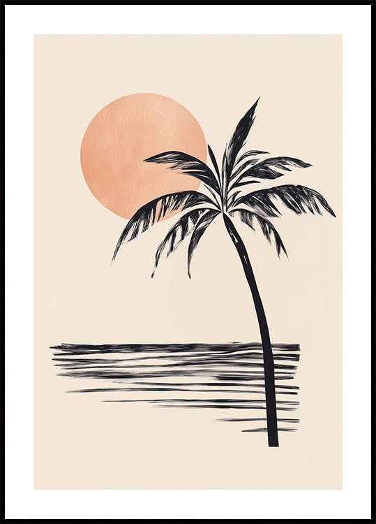 Coconut Tree with Sunset Illustration Plakat - Posterbox