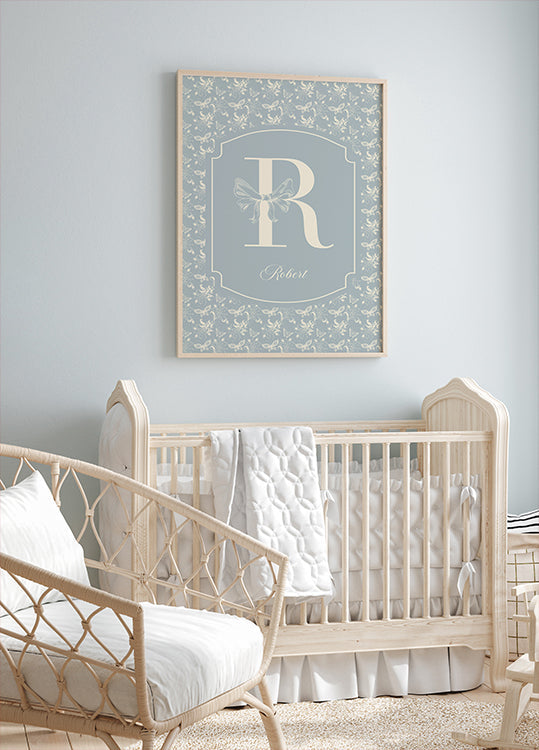 Elegant Baby Name Personal Blue Poster - Posterbox