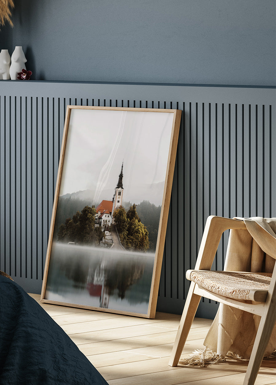 Misty Church on an Island Plakat - Posterbox.dk