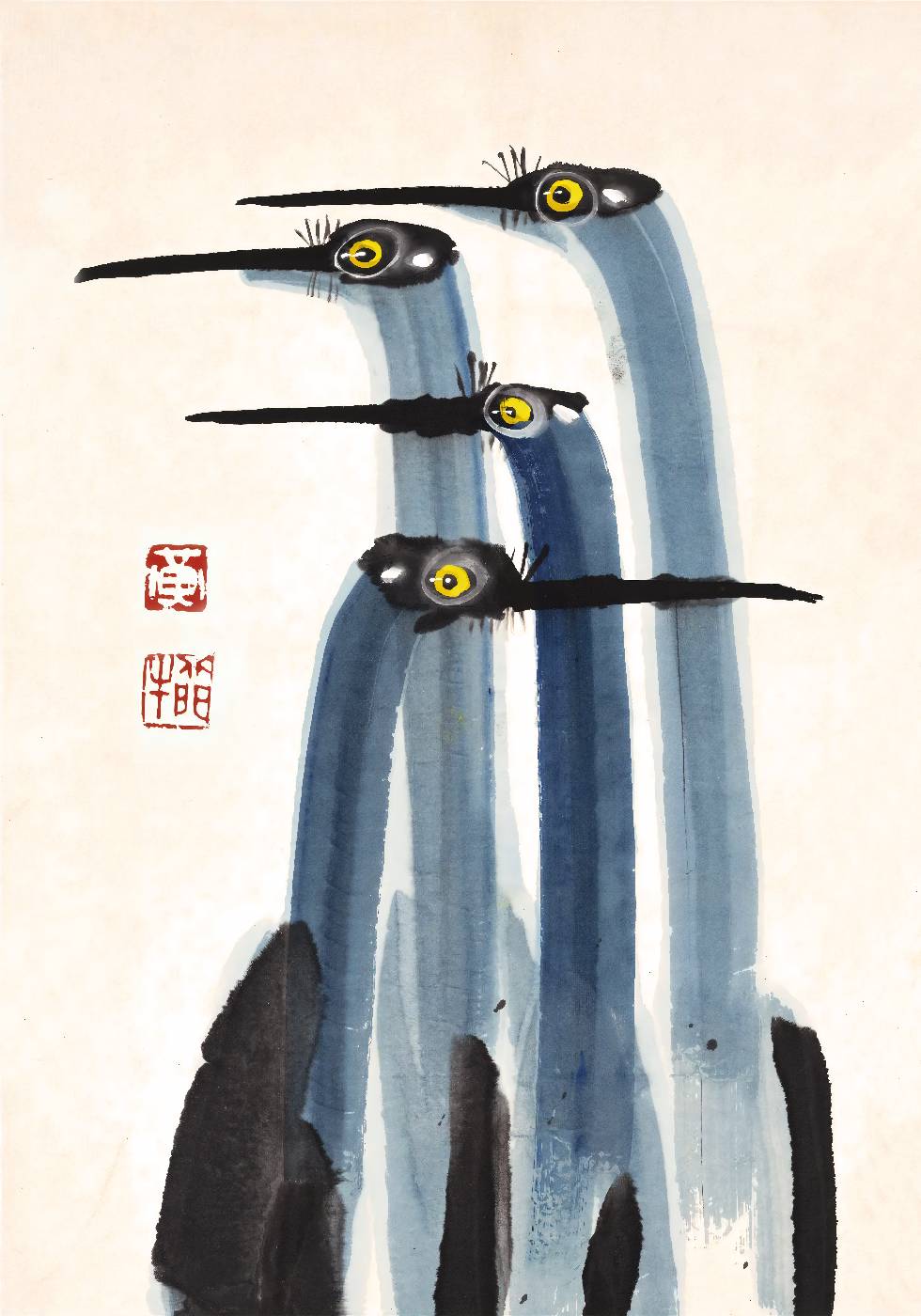 Antique Crane Watercolor Painting Plakat - Posterbox.dk