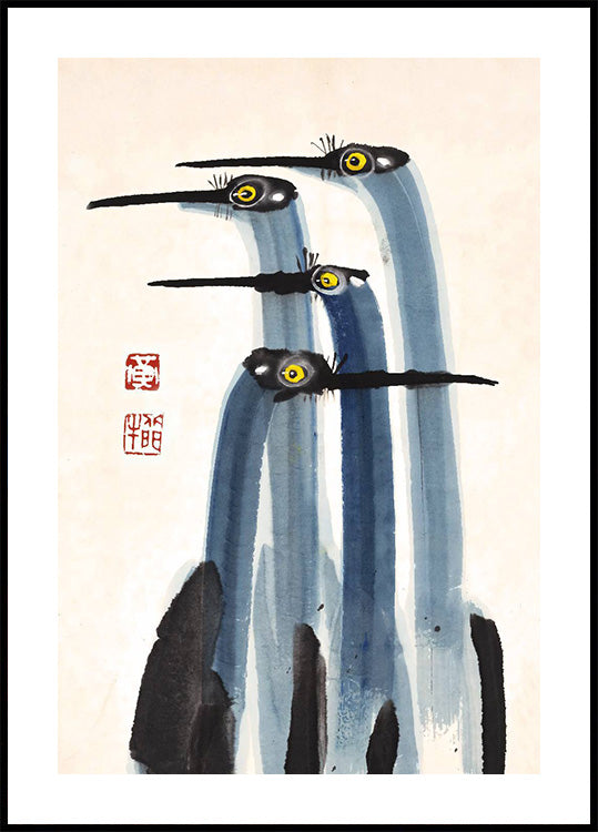 Antique Crane Watercolor Painting Plakat - Posterbox.dk