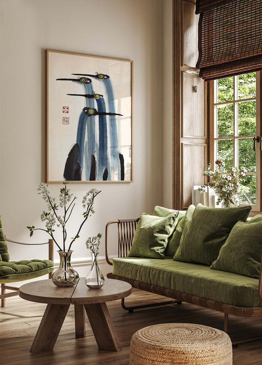 Antique Crane Watercolor Painting Plakat - Posterbox.dk