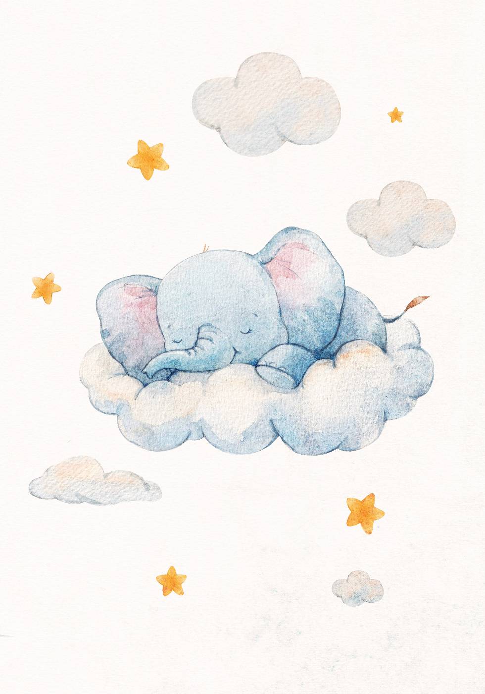 Baby Elephant Dreaming on Clouds Plakat