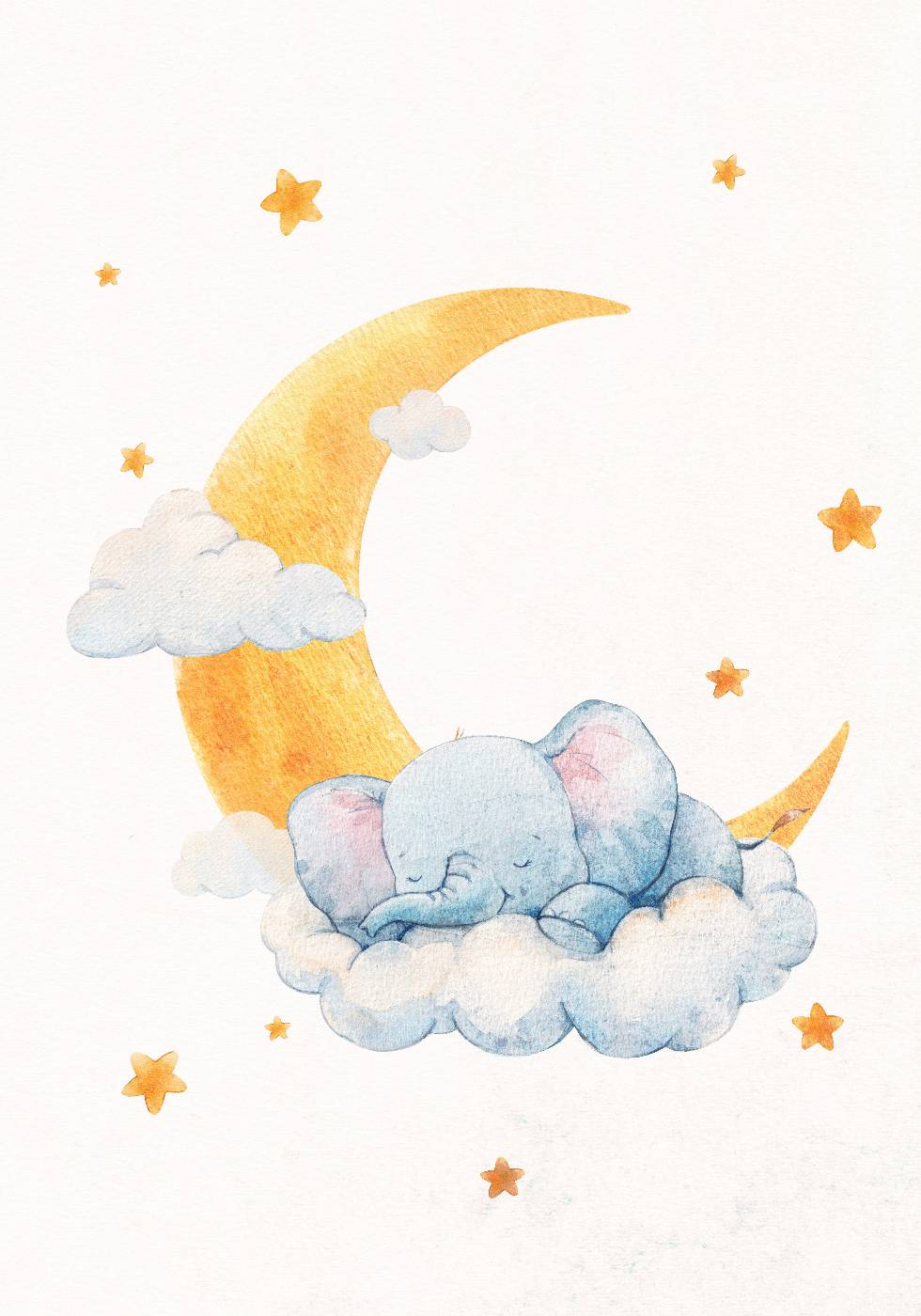 Baby Elephant on Moonlit Clouds Plakat