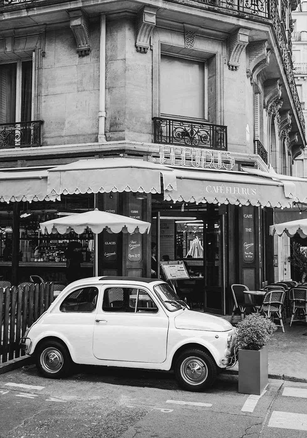 Parisian Café and Fiat 500 Plakat
