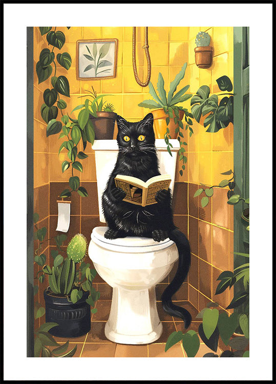 Cat on Toilet Plakat - Posterbox.dk