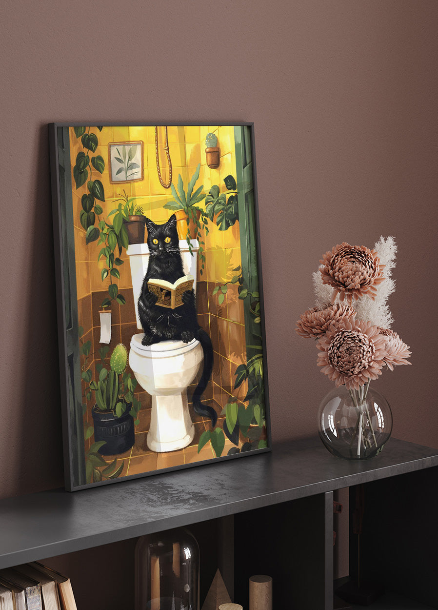 Cat on Toilet Plakat - Posterbox.dk